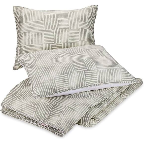 Ayesha Curry Stripe Square 3-Piece Quilt Set, Full/Queen, Green New - Picture 2 of 10